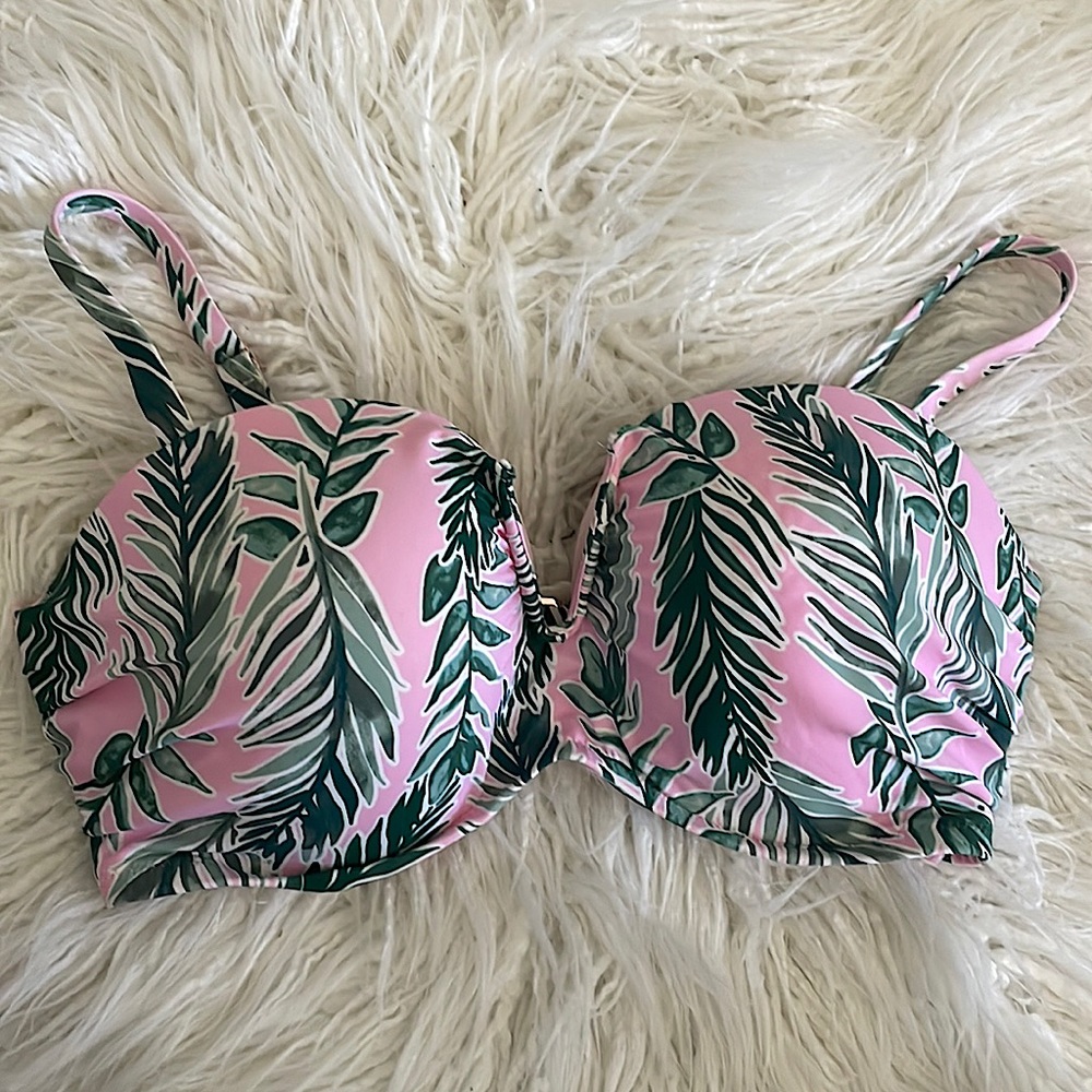 Pink and green leaf bikini top